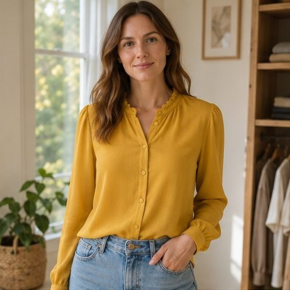 Mustard Ruffle Collar Blouse - Picture 2 of 6
